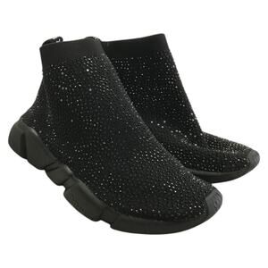 So Real Slip On Sneakers Shoes Womens Size 9 Black Rhinestone Crystal Details